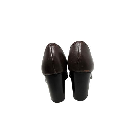 Vintage 90s 10 Brown Leather Chunky Heel Loafer Whimsygoth Square Toe Academia - Picture 4 of 6